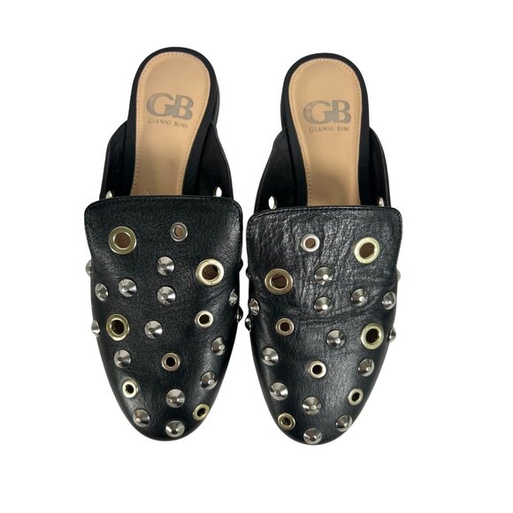 Gianni Bini Black Leather Studded Slip-On Mules Size 6M - Picture 3 of 6